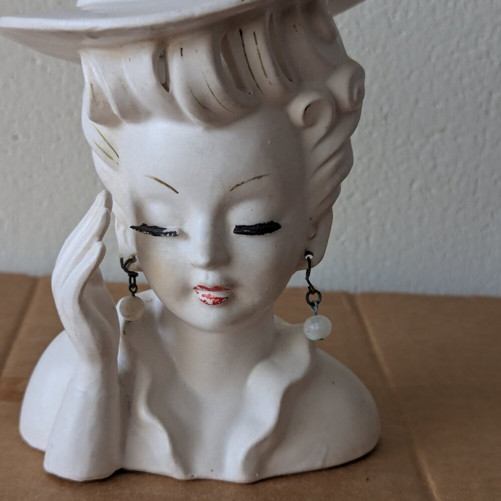 Vintage Tilso Japan Lady Head Vase in Pink Hat and Ruffled Dress